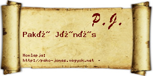 Pakó Jónás névjegykártya